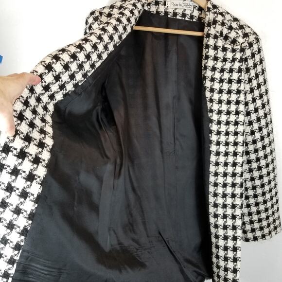 Diane Von Furstenberg Vintage Women's Houndstooth 2 Button Coat Black White 12 - Picture 4 of 8